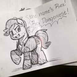 Size: 1080x1080 | Tagged: safe, artist:whiskey-delta, derpibooru import, ponified, pony, lego, rex dangervest, spoilers for another series, the lego movie, the lego movie 2: the second part, traditional art