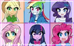 Size: 1280x800 | Tagged: safe, artist:nichandesu, derpibooru import, applejack, fluttershy, pinkie pie, rainbow dash, rarity, sci-twi, twilight sparkle, equestria girls, bust, colored pupils, cute, dashabetes, diapinkes, female, humane five, humane six, jackabetes, looking at you, open mouth, portrait, raribetes, shyabetes, smiling, twiabetes