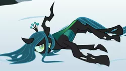 Size: 1920x1080 | Tagged: behaving like a dog, changeling, changeling queen, cute, cutealis, cuteling, daaaaaaaaaaaw, derpibooru import, drained, female, frenemies (episode), hnnng, magic drain, prone, queen chrysalis, safe, screencap, snow, solo
