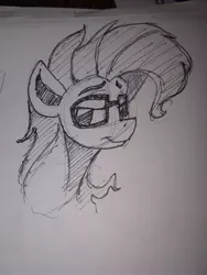 Size: 1932x2576 | Tagged: safe, artist:post-it, derpibooru import, grace manewitz, earth pony, pony, bust, female, glasses, ink drawing, lidded eyes, mare, monochrome, portrait, simple background, sketch, solo, traditional art, white background