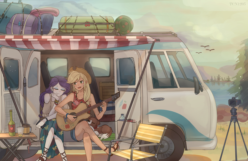 Size: 2700x1751 | Tagged: safe, artist:tcn1205, derpibooru import, applejack, rarity, winona, human, equestria girls, clothes, cute, female, humanized, jackabetes, jewelry, lesbian, microbus, pony coloring, raribetes, rarijack, ring, scenery, shipping, smiling, van, volkswagen, volkswagen transporter, volkswagen type 2, wedding ring, winonabetes