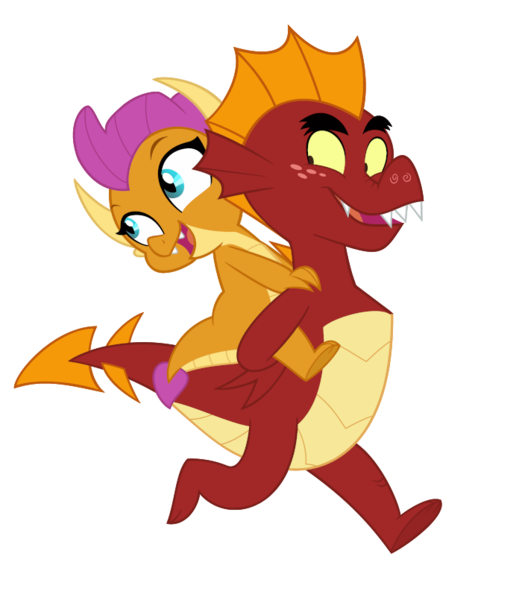 Size: 700x805 | Tagged: artist:queencold, baby, baby dragon, brother and sister, cute, derpibooru import, dragon, dragoness, dragons riding dragons, duo, female, garble, male, piggyback ride, riding, safe, siblings, simple background, smolder, smolderbetes, sweet and smoky, transparent background, younger