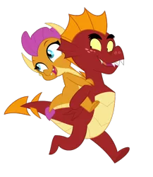 Size: 700x805 | Tagged: artist:queencold, baby, baby dragon, brother and sister, cute, derpibooru import, dragon, dragoness, dragons riding dragons, duo, female, garble, male, piggyback ride, riding, safe, siblings, simple background, smolder, smolderbetes, sweet and smoky, transparent background, younger