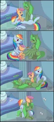 Size: 1024x2305 | Tagged: safe, artist:blinkingpink, derpibooru import, rainbow dash, scootaloo, oc, oc:green thunder, alicorn, pegasus, pony, alicorn oc, comic, cute, cutealoo, daaaaaaaaaaaw, dashabetes, female, filly, greendash, greendorable, hnnng, horn, laughing, male, mare, never doubt blaa6 involvement, ocbetes, scootalove, stallion, tickle fight, tickle torture, tickling, wings