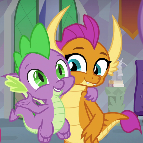 Size: 1004x1006 | Tagged: safe, derpibooru import, screencap, smolder, spike, dragon, sweet and smoky, baby, baby dragon, buddies, claws, cropped, cute, dragoness, duo, fangs, female, flying, folded wings, friends, grin, looking to side, male, side hug, slit eyes, smiling, smolderbetes, spikabetes, spread wings, teacher's lounge, teenaged dragon, teenager, toes, wings