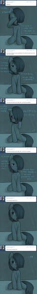 Size: 1280x10152 | Tagged: safe, artist:lonelycross, derpibooru import, marble pie, pony, ask lonely inky, ask, blushing, choker, comic, dialogue, kneeling, lonely inky, question, smiling, talking, tired, tumblr, waking up