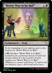 Size: 375x523 | Tagged: safe, derpibooru import, edit, edited screencap, screencap, cozy glow, lord tirek, queen chrysalis, centaur, changeling, changeling queen, pegasus, pony, frenemies (episode), better way to be bad, ccg, cloven hooves, crystal ball, cute, cutealis, female, filly, foal, grogar's orb, implied pinkie pie, implied rarity, implied twilight sparkle, magic the gathering, male, spotlight, tirebetes, trading card, trading card edit, trio