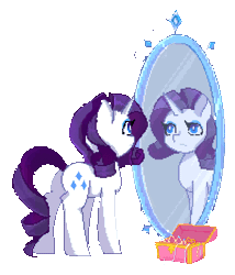 Size: 600x700 | Tagged: safe, artist:whiskyice, derpibooru import, rarity, pony, animated, blinking, female, mare, mirror, pixel art, simple background, solo, transparent background