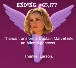 Size: 851x765 | Tagged: alicorn, alternate avengers endgame endings, avengers: endgame, brie larson, carol danvers, cropped, derpibooru import, edit, edited screencap, marvel, meme, my little pony: the movie, pun, safe, screencap, solo, thanks m.a. larson, twilight sparkle, twilight sparkle (alicorn)