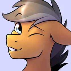 Size: 1800x1800 | Tagged: safe, artist:argigen, derpibooru import, quibble pants, earth pony, pony, bust, cute, floppy ears, looking at you, male, one eye closed, portrait, quibblebetes, rcf community, simple background, smiling, solo, stallion, wink
