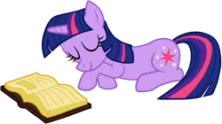 Size: 890x500 | Tagged: safe, artist:mysteriousbrony, derpibooru import, twilight sparkle, pony, unicorn, book, crossed hooves, cute, eyes closed, female, mare, prone, simple background, sleeping, smiling, solo, transparent background, twiabetes, unicorn twilight, vector