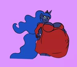 Size: 2352x2046 | Tagged: alicorn, anthro, artist:funble, artist:pacificside18, belly, belly button, big belly, big breasts, breasts, cleavage, clothes, crown, derpibooru import, dress, hand on belly, huge belly, huge breasts, hyper, hyper belly, hyper pregnancy, impossibly large belly, jewelry, outie belly button, pregluna, pregnant, princess luna, purple background, regalia, simple background, suggestive