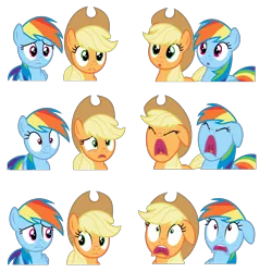 Size: 6000x6000 | Tagged: safe, artist:dewlshock, derpibooru import, applejack, rainbow dash, earth pony, pegasus, pony, castle mane-ia, :o, duo, expressions, eyes closed, facial expressions, female, mare, open mouth, reaction image, scared, screaming, simple background, transparent background, vector, wide eyes