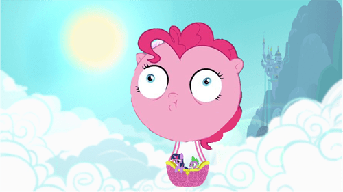 Size: 500x281 | Tagged: balloon, derpibooru import, edit, edited screencap, faic, hot air balloon, inflatable, inflated head, intro, pinkie being pinkie, pinkie pie, safe, screencap, spike, theme song, twilight sparkle