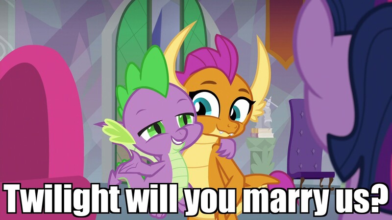 Size: 1920x1080 | Tagged: safe, derpibooru import, edit, edited screencap, screencap, smolder, spike, twilight sparkle, twilight sparkle (alicorn), alicorn, dragon, sweet and smoky, caption, cute, dragoness, duo focus, female, friends, image macro, male, shipping, side hug, smolderbetes, spikabetes, spolder, straight, text, this will end in marriage, winged spike