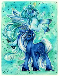 Size: 781x1000 | Tagged: safe, artist:madblackie, derpibooru import, oc, alicorn, pony, alicorn oc, duo, horn, traditional art, wings