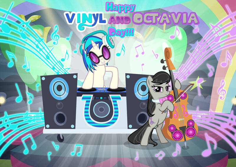 Size: 1061x753 | Tagged: artist:andoanimalia, derpibooru import, duo, octavia melody, safe, vinyl and octavia day, vinyl scratch, wallpaper