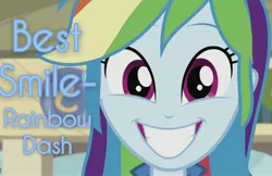 Size: 3151x2046 | Tagged: safe, derpibooru import, edit, edited screencap, screencap, rainbow dash, equestria girls, pinkie on the one, cute, dashabetes, looking at you, smiling, solo