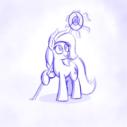 Size: 1200x1200 | Tagged: safe, artist:php111, derpibooru import, oc, oc:safe haven, unofficial characters only, pony, /mlp/, 4chan, drawthread, female, mare, monochrome, sketch, solo, staff