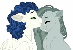 Size: 1023x698 | Tagged: safe, artist:azure-art-wave, derpibooru import, high winds, marble pie, earth pony, pegasus, pony, crack shipping, deviantart watermark, eyes closed, female, kissing, lesbian, marblewinds, mare, obtrusive watermark, shipping, simple background, watermark, white background