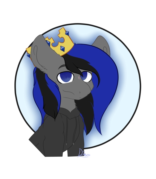 Size: 1024x1178 | Tagged: safe, artist:diantrex, derpibooru import, oc, oc:ultra blue, earth pony, pony, clothes, crown, halfbody, hoodie, icon, jewelry, regalia, simple background, solo, transparent background