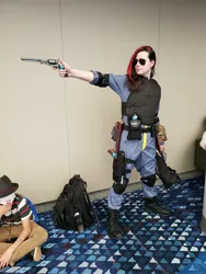 Size: 3024x4032 | Tagged: backpack, clothes, cosplay, costume, derpibooru import, fallout, fallout equestria, fallout equestria: project horizons, fanfic art, gun, human, irl, irl human, momocon, momocon 2019, oc, oc:blackjack, photo, safe, sunglasses, unofficial characters only, weapon, woman