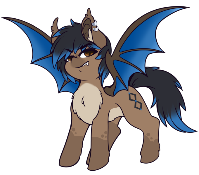 Size: 4706x4144 | Tagged: safe, artist:wickedsilly, derpibooru import, oc, oc:blink, unofficial characters only, bat pony, pony, chest fluff, piercing, redesign, simple background, solo, transparent background