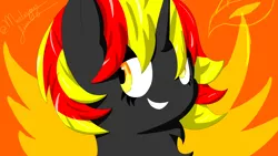 Size: 2560x1440 | Tagged: safe, artist:jimmy draws, derpibooru import, oc, oc:fireice, unofficial characters only, phoenix, unicorn, cute, fire, flamme, horn, smiling