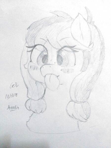 Size: 2448x3264 | Tagged: safe, artist:ceilin, derpibooru import, oc, oc:aurelia coe, earth pony, pony, :p, coe, sketch, solo, tongue out