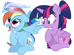 Size: 8000x6000 | Tagged: suggestive, artist:nightmaremoons, derpibooru import, rainbow dash, twilight sparkle, twilight sparkle (alicorn), alicorn, pegasus, pony, accident, ahegao, alternate hairstyle, blushing, female, grooming, heart eyes, lesbian, mare, open mouth, preening, raised hoof, scrunchy face, shipping, show accurate, show accurate porn, simple background, tongue out, transparent background, twidash, whoops, wingding eyes