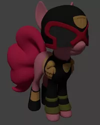 Size: 866x1080 | Tagged: safe, artist:dracagon, derpibooru import, pinkie pie, earth pony, pony, 3d, clothes, female, gray background, helmet, judge dredd, mare, simple background, solo, uniform, wip