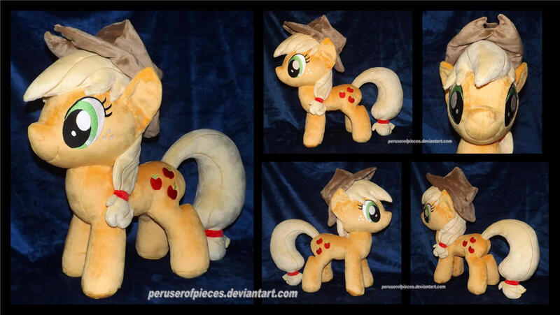 Size: 1600x902 | Tagged: safe, artist:peruserofpieces, derpibooru import, applejack, earth pony, pony, accessory, cowboy hat, female, front view, hat, irl, mare, photo, plushie, profile, rear view, solo, toy