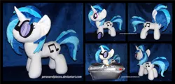Size: 1600x770 | Tagged: safe, artist:peruserofpieces, derpibooru import, vinyl scratch, unicorn, accessories, accessory, female, happy, horn, irl, mare, missing accessory, photo, plushie, profile, record, record player, smiling, sunglasses, toy, turntable