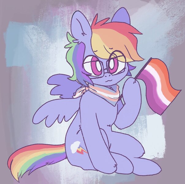 Size: 1207x1199 | Tagged: safe, artist:nemnhung, derpibooru import, rainbow dash, pony, bandana, flag, glasses, headcanon, lesbian pride flag, lgbt, lgbt headcanon, pride, pride flag, sexuality headcanon, solo, transgender pride flag, white pupils