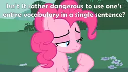 Size: 2000x1125 | Tagged: baby cakes, bored, burn, caption, derpibooru import, disney, edit, edited screencap, hooves, image macro, meme, nonchalant, oliver and company, pinkie pie, quote, reference, safe, screencap, solo, text