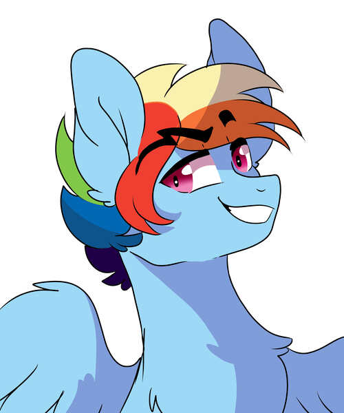 Size: 5000x6000 | Tagged: safe, artist:scarletskitty12, derpibooru import, rainbow dash, pegasus, pony, bust, eyebrows visible through hair, grin, male, portrait, rainbow blitz, rule 63, simple background, smiling, solo, stallion, white background