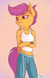 Size: 766x1200 | Tagged: anthro, apple bloomers, apple buruma project, artist:neko-me, breasts, busty scootaloo, clothes, crossed arms, derpibooru import, female, fingerless gloves, gloves, midriff, older, older scootaloo, safe, scootaloo, solo, tanktop