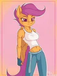 Size: 891x1200 | Tagged: anthro, apple bloomers, apple buruma project, artist:neko-me, belly button, breasts, busty scootaloo, clothes, derpibooru import, female, fingerless gloves, gloves, midriff, older, older scootaloo, safe, scootaloo, solo, tanktop