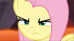 Size: 1667x940 | Tagged: safe, derpibooru import, screencap, fluttershy, pegasus, pony, sweet and smoky, angry, badass, close-up, cropped, determined, female, flutterbadass, fluttershy is not amused, mare, narrowed eyes, solo, unamused