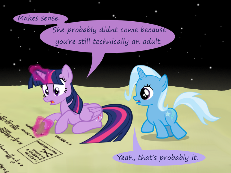 Size: 1200x900 | Tagged: safe, artist:evil-dec0y, derpibooru import, trixie, twilight sparkle, twilight sparkle (alicorn), alicorn, pony, comic:trixie vs., comic:trixie vs. the moon, comic