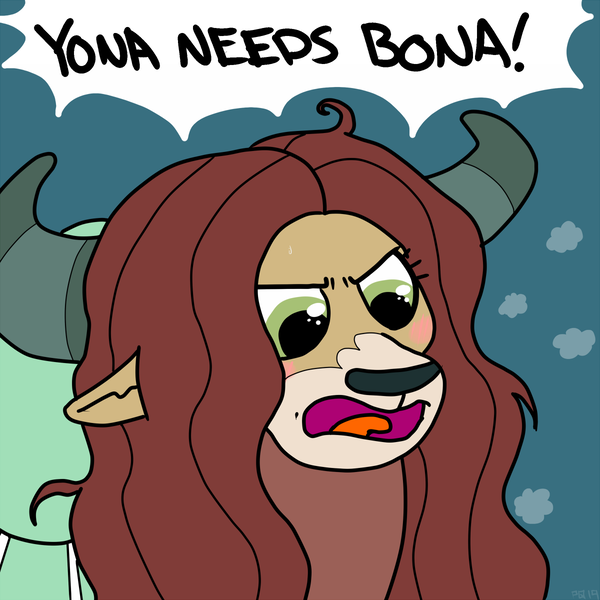 Size: 1200x1200 | Tagged: alternate hairstyle, artist:pony quarantine, blanket, derpibooru import, female, implied estrus, open mouth, solo, speech bubble, suggestive, text, this will end in snu snu, yak, yelling, yona