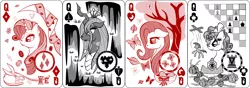 Size: 2540x889 | Tagged: artist:virenth, butterfly, changeling, changeling queen, chess, cozy glow, crown, derpibooru import, egg, female, flower, fluttershy, gemstones, jewelry, leaf, marionette, nest, playing card, queen chrysalis, queen of clubs, queen of diamonds, queen of hearts, queen of spades, rarity, regalia, rook, rose, safe, scissors