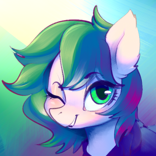 Size: 512x512 | Tagged: safe, artist:lunarmarshmallow, derpibooru import, oc, oc:dankflank, unofficial characters only, earth pony, pony, abstract background, bust, earth pony oc, one eye closed, smiling, solo, wink