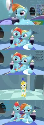 Size: 1280x3600 | Tagged: safe, derpibooru import, rainbow dash, pony, 3d, angry, armor, comic, dashblitz, female, friend, happy, holding hooves, interrupted, knocking, looking at each other, love, male, rainbow blitz, reference, royal guard, rule 63, self ponidox, selfcest, shipping, shrek, shrek the third, sigh, smiling, straight, walking in, worried
