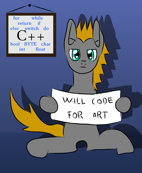 Size: 1608x1964 | Tagged: safe, artist:platinumdrop, derpibooru import, oc, oc:platinumdrop, unofficial characters only, pegasus, pony, c++, male, sign, solo, stallion, will x for y