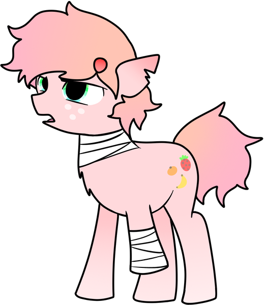 Size: 1080x1248 | Tagged: safe, artist:thatgreypeanut, derpibooru import, oc, oc:strawberry blitz, earth pony, pony, amputee, angry, description is relevant, farmer, freckles, injured, sad, solo