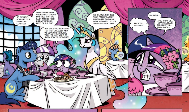 1642373 - artist:brendahickey, baby, baby spike, comic, derpibooru import,  edit, female, filly, filly twilight sparkle, idw, night light, princess  celestia, safe, spike, spoiler:comic, twilight sparkle, twilight velvet,  vulgar, younger - Twibooru