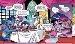 Size: 1400x833 | Tagged: artist:brendahickey, baby, baby spike, comic, derpibooru import, edit, female, filly, filly twilight sparkle, idw, night light, princess celestia, safe, spike, spoiler:comic, twilight sparkle, twilight velvet, vulgar, younger