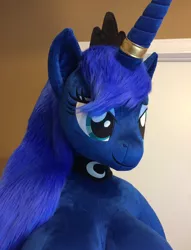 Size: 2448x3204 | Tagged: alicorn, anthro, anthro plushie, artist:qtpony, beautiful, breasts, cleavage, crown, derpibooru import, female, horn, horn ring, irl, jewelry, photo, plushie, ponytail, princess luna, regalia, ring, safe, solo