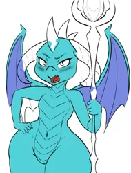 Size: 941x1238 | Tagged: artist:seii3, derpibooru import, incomplete, princess ember, safe, solo, source needed, wide hips